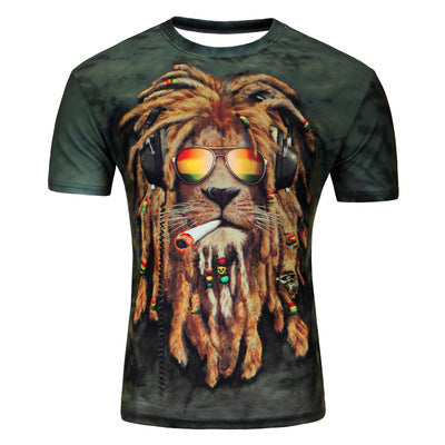 2015 European and American fashion in summer 3D printing lions male short sleeved T-shirt 3D T-shirt wholesale